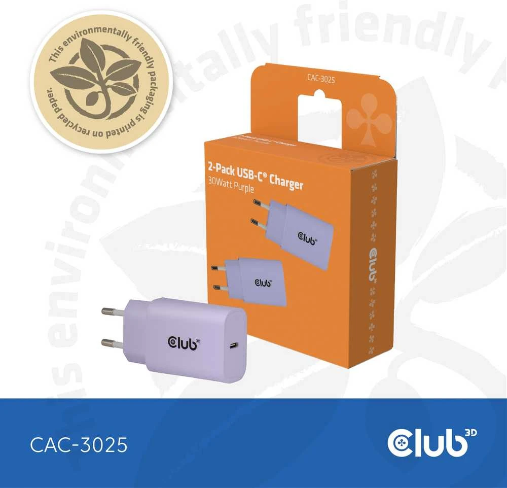 Įkroviklis Club 3D Club3D Lifestyle Ladegerät USB-C 30Watt, 2Stk lila retail