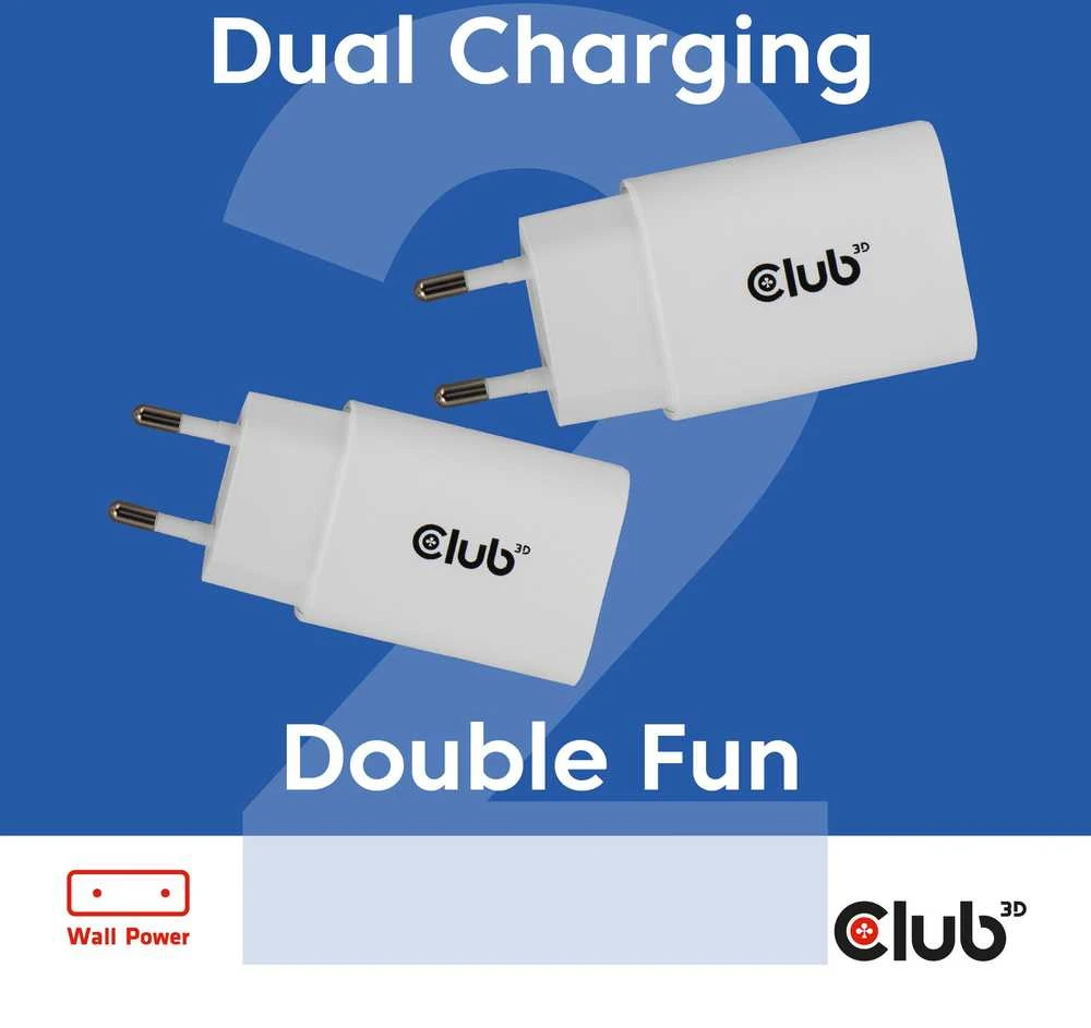 Įkroviklis Club 3D Club3D Lifestyle Ladegerät USB-C 30Watt, 2Stk baltas retail