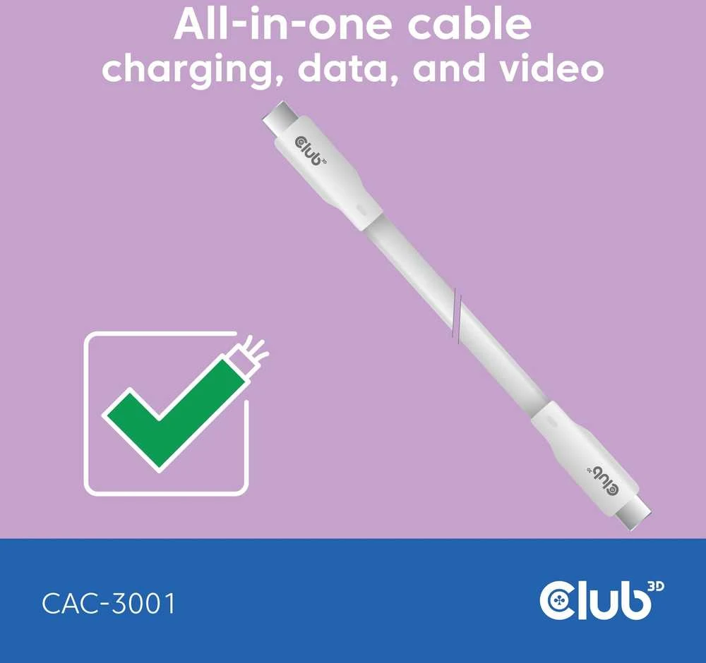 Club 3D Club3D Lifestyle USB-C Kabelis PD 240W,20Gbps 2m baltas St/St mažmeninė prekyba