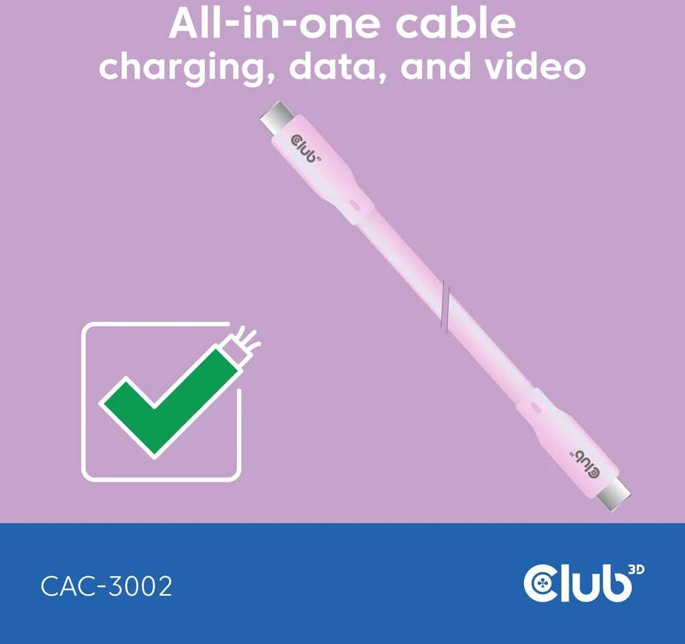 Club 3D Club3D Lifestyle USB-C Kabelis PD 240W,20Gbps 2m rožinė St/St mažmeninė prekyba