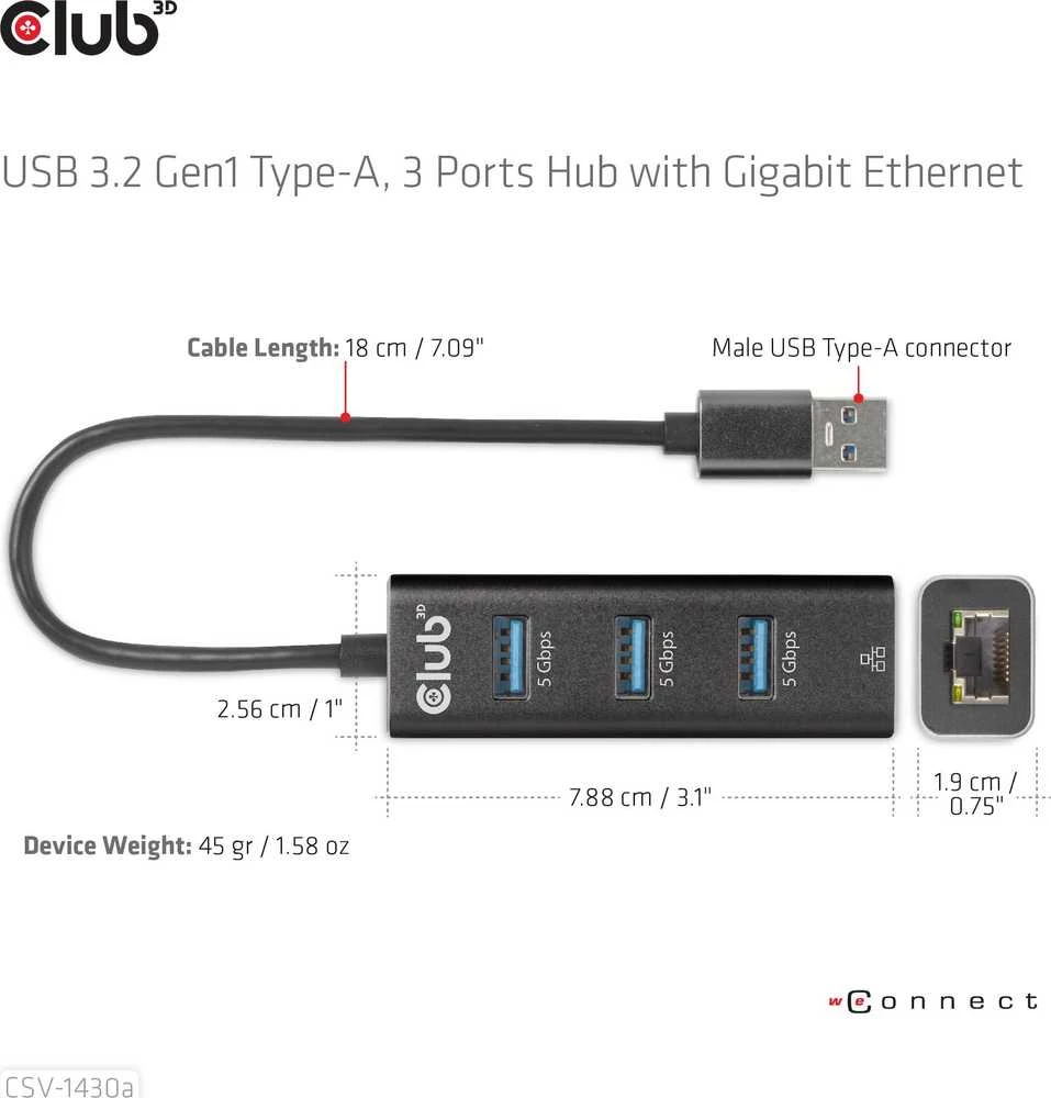 Club 3D Įvesties/išvesties šakotuvas USB3.2 3 prievadų/CSV-1430A CLUB3D