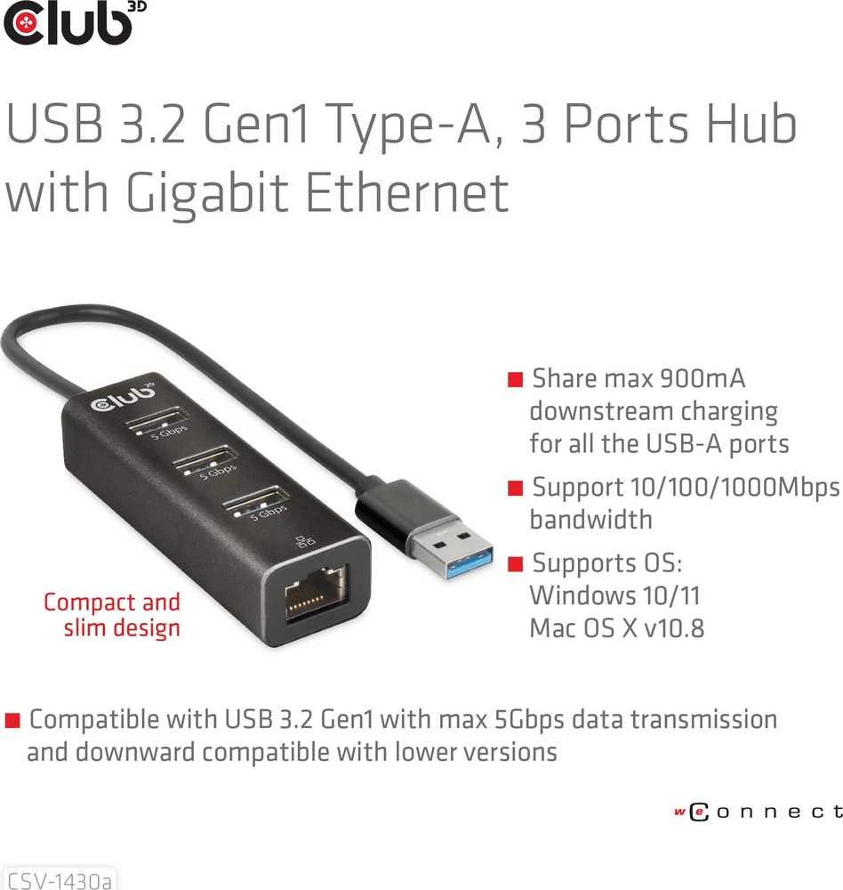 Club 3D Įvesties/išvesties šakotuvas USB3.2 3 prievadų/CSV-1430A CLUB3D