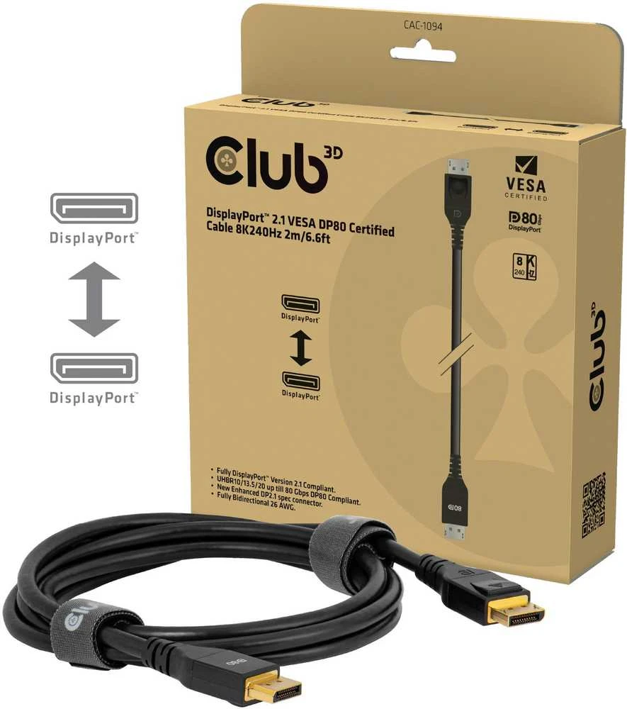 Club 3D DP 2.1 kabelis pakuotėje