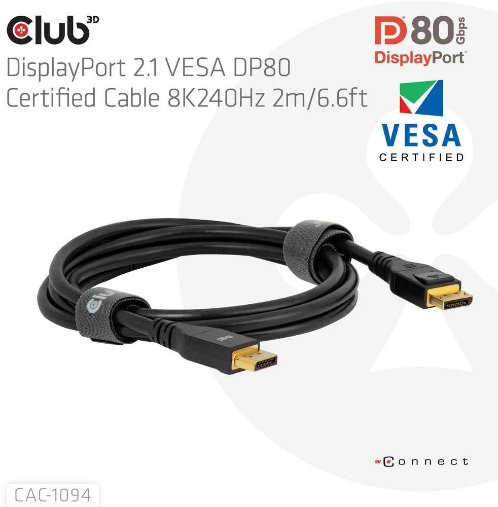 Club 3D DP kabelis 2.1 DP80 sertifikuotas 10K/8K/4K M/M mažmeninė prekyba - Kabelis (CAC-1094)