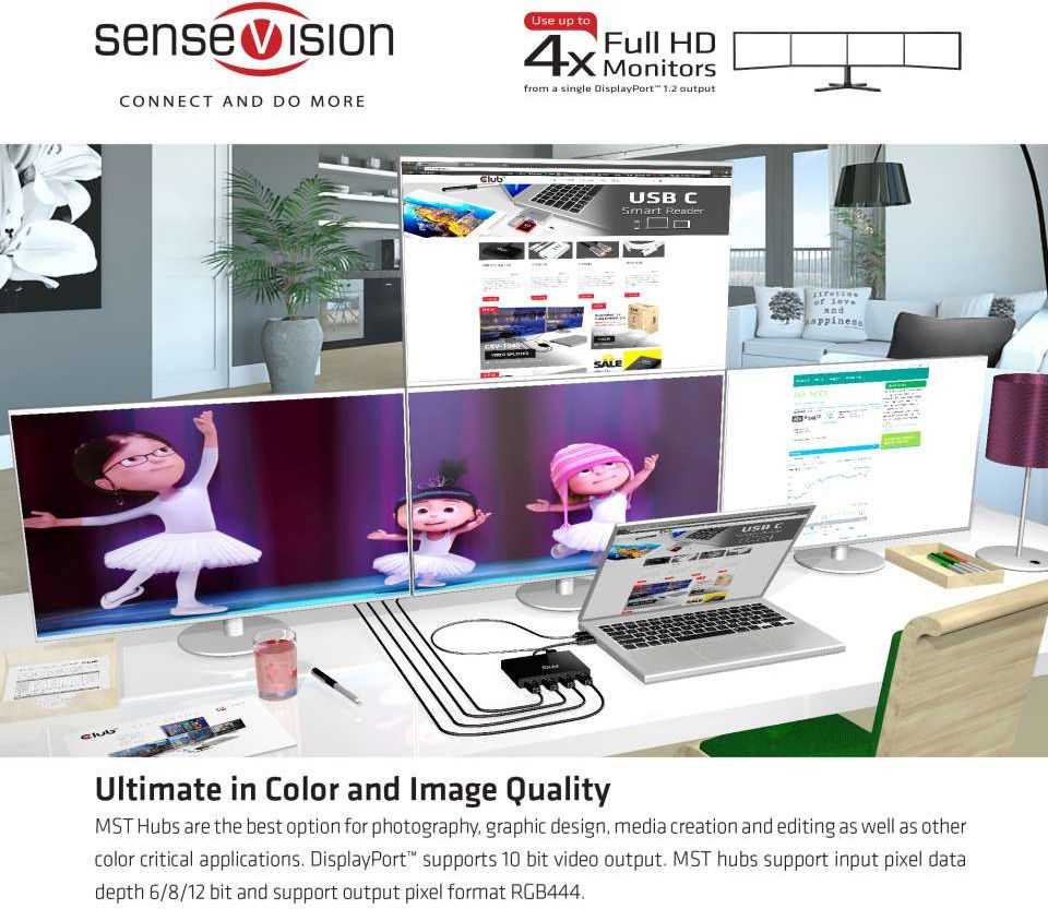Club 3D CLUB3D Multi Stream Transport Hub DisplayPort 1.2 Quad Monitorius USB maitinamas