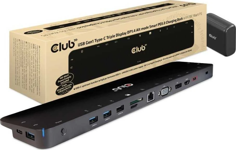 Club 3D USB-C replikatorius su gausiomis jungtimis