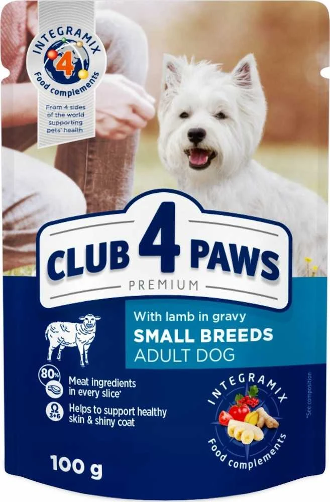 Club 4 Paws konservai mažų veislių šunims su ėriena padaže, 100 g
