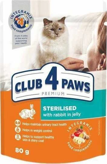Club 4 Paws Sterilised konservai katėms su triušiena drebučiuose, 80 g