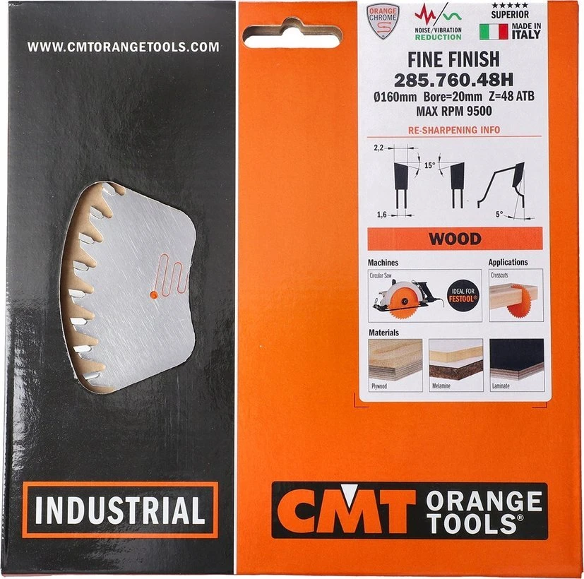 Pjovimo diskas medienai CMT 285; 160x2,2x20 mm; Z48; 5°
