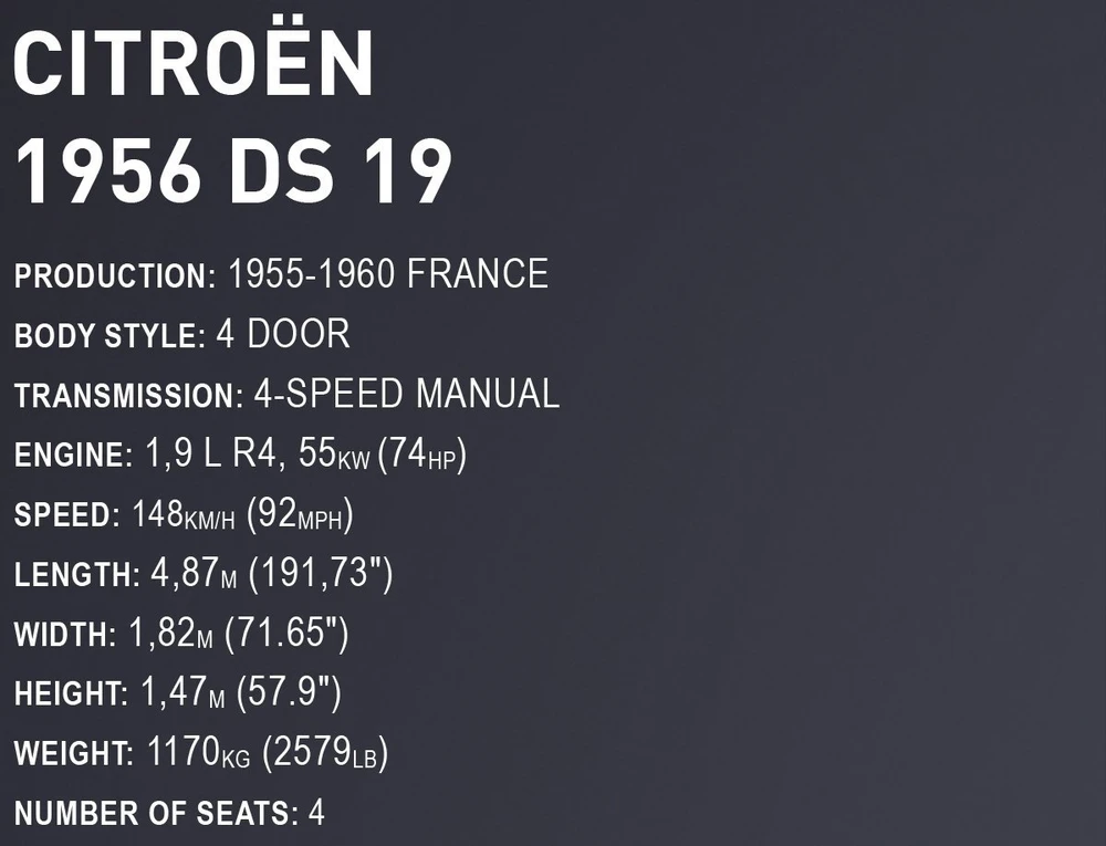 KONSTRUKCIJŲ ŽAIDIMAS - COBI - 1956 METŲ CITROËN DS 19 - Vykdomoji Leidimo Versija - JUODA - 1:12