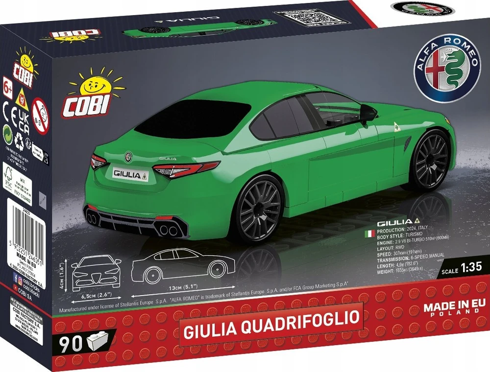 Dėlionė Cobi COBI 24605 Alfa Romeo Giulia Quadrifoglio 90 klocków