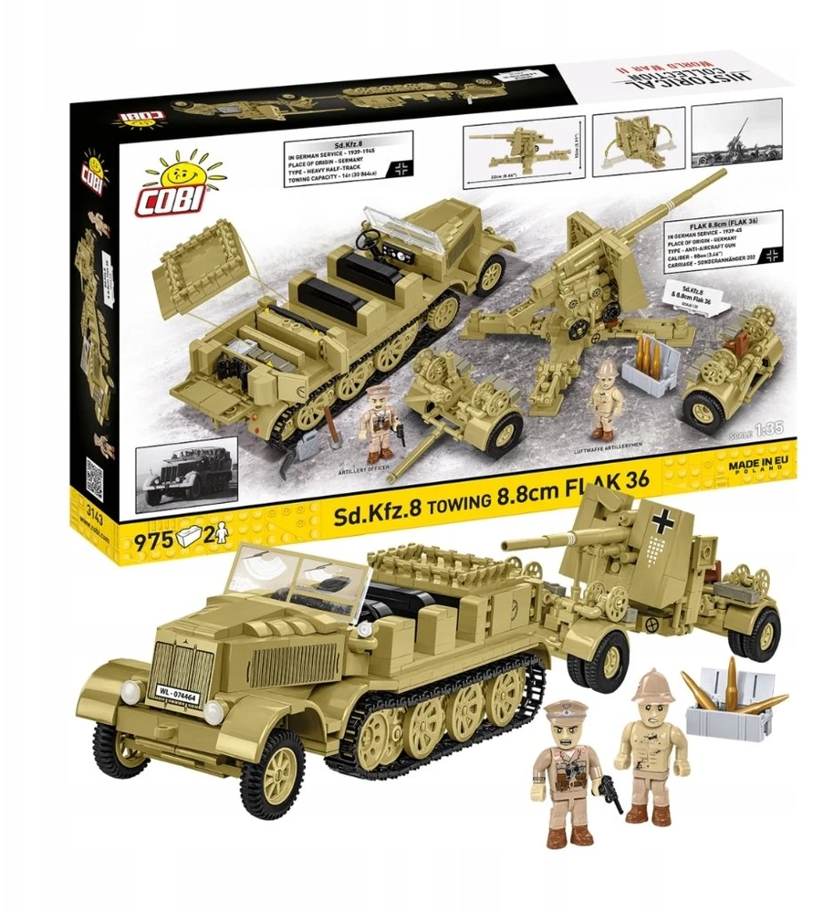 Cobi Klocki Sd.kfz.8 vilkimo blokai 8,8 cm priešlėktuvinės gynybos 36, 975 vienetai