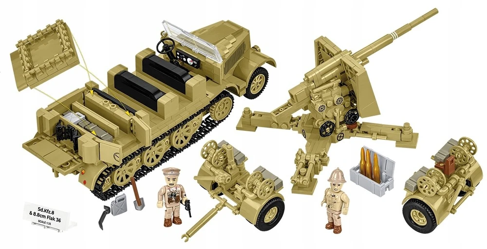 Cobi Klocki Sd.kfz.8 vilkimo blokai 8,8 cm priešlėktuvinės gynybos 36, 975 vienetai