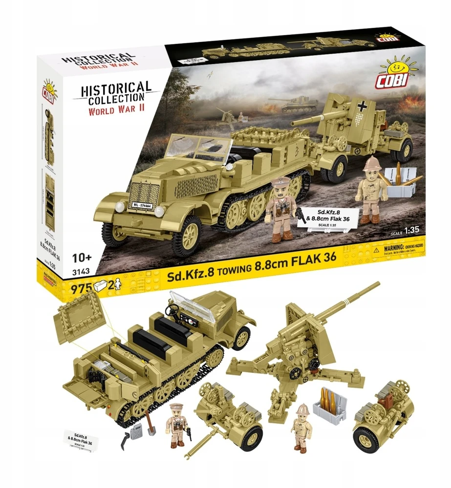 Cobi Klocki Sd.kfz.8 vilkimo blokai 8,8 cm priešlėktuvinės gynybos 36, 975 vienetai