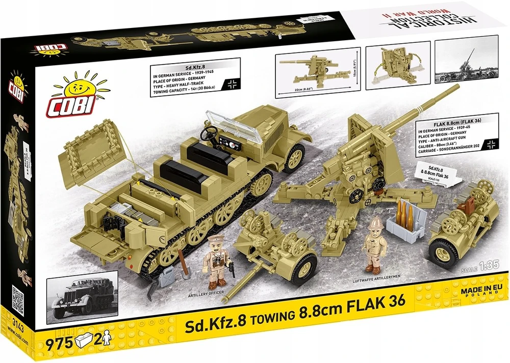 Cobi Klocki Sd.kfz.8 vilkimo blokai 8,8 cm priešlėktuvinės gynybos 36, 975 vienetai