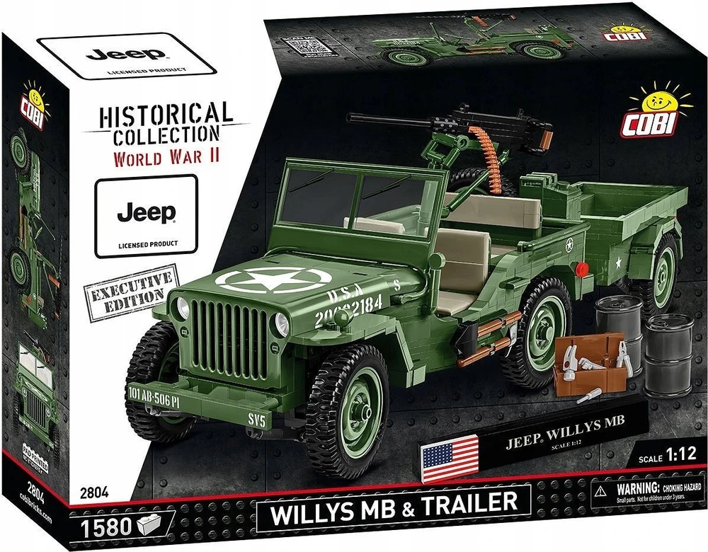 Maketas - COBI - Willys MB ir Priekaba - Žalias - Plastikas - Nuo 8 metų