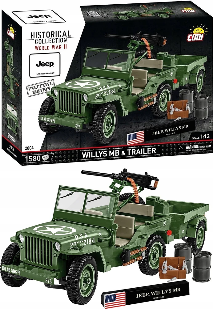 Maketas - COBI - Willys MB ir Priekaba - Žalias - Plastikas - Nuo 8 metų