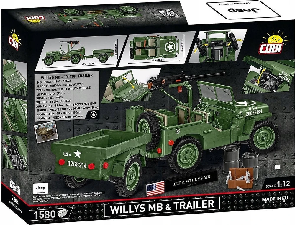 Maketas - COBI - Willys MB ir Priekaba - Žalias - Plastikas - Nuo 8 metų