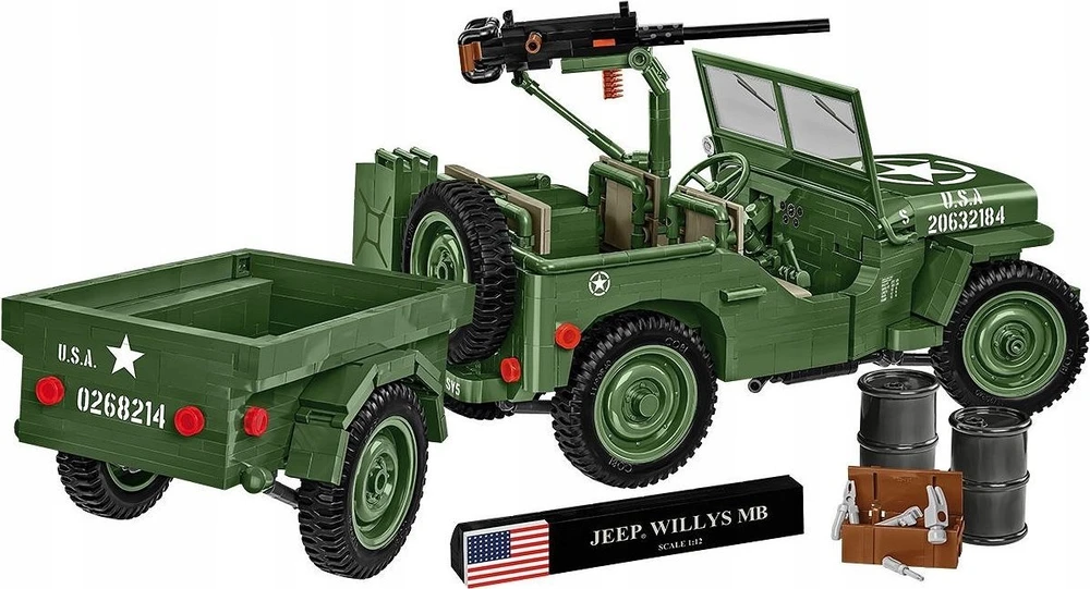 Maketas - COBI - Willys MB ir Priekaba - Žalias - Plastikas - Nuo 8 metų