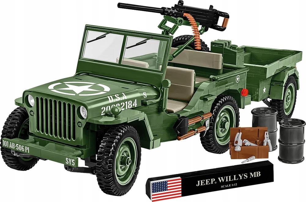 Maketas - COBI - Willys MB ir Priekaba - Žalias - Plastikas - Nuo 8 metų
