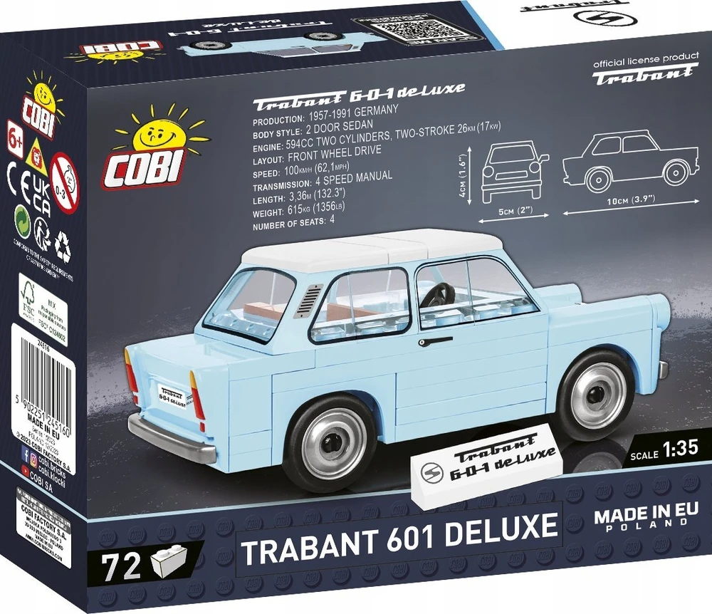 Cobi Surenkamas modelis Youngtimer Trabant 601 DeLuxe 24516, 71 d.