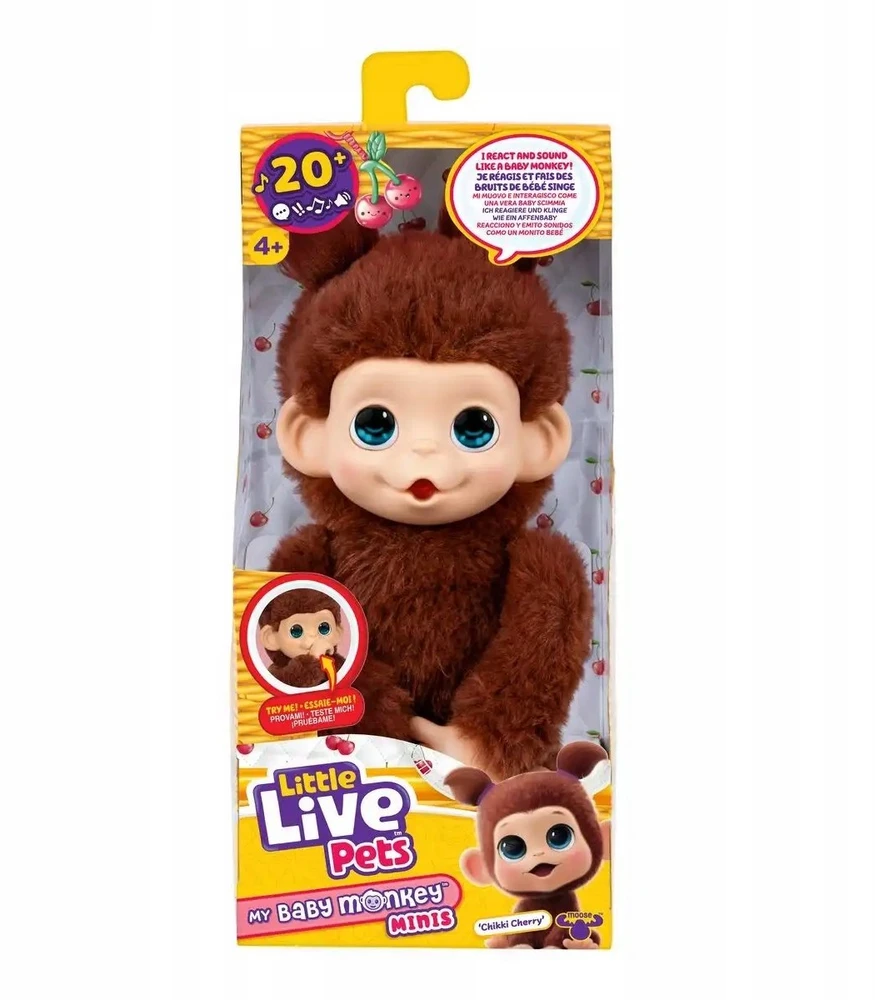 Maskotka Interaktyvus pliušinis žaislas „Little Live Pets“ – mini beždžionėlė, Čikki vyšnia