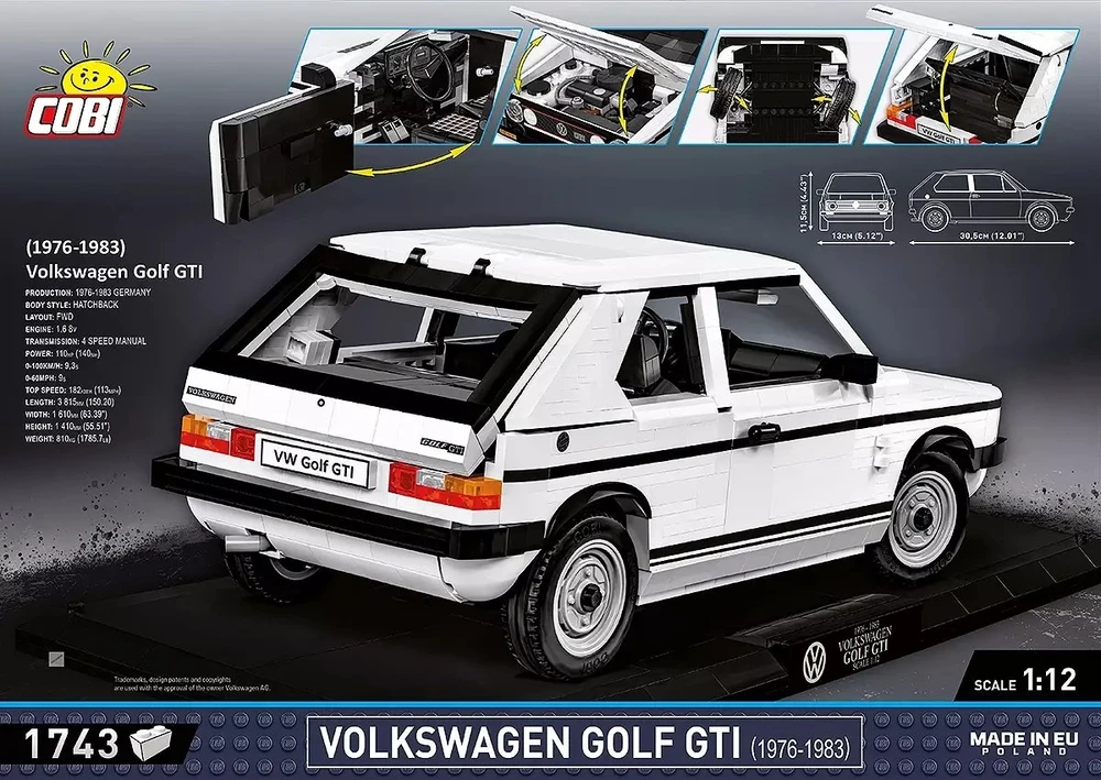 Statybinis žaidimas - COBI - Volkswagen Golf GTI (1976-1983) - Vykdomasis leidimas - 1743 dalys - Balta