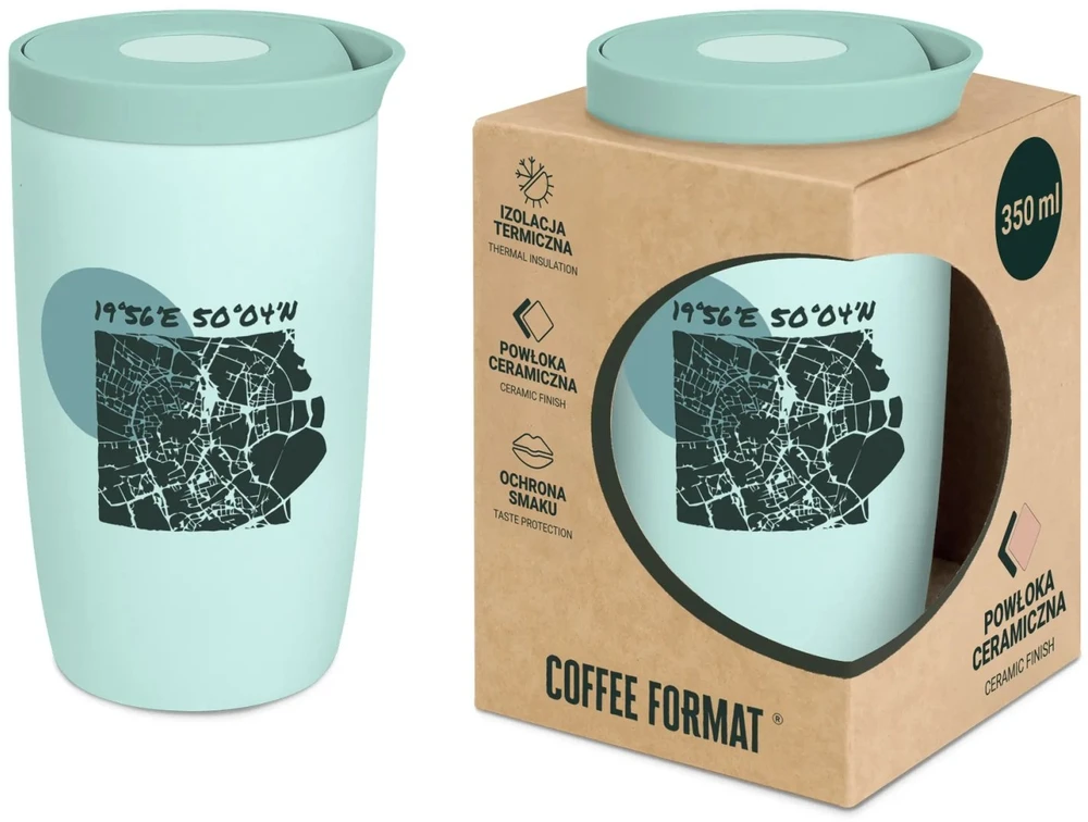 Coffee Format Terminis puodelis 350 ml - mėtinis su žemėlapio motyvu