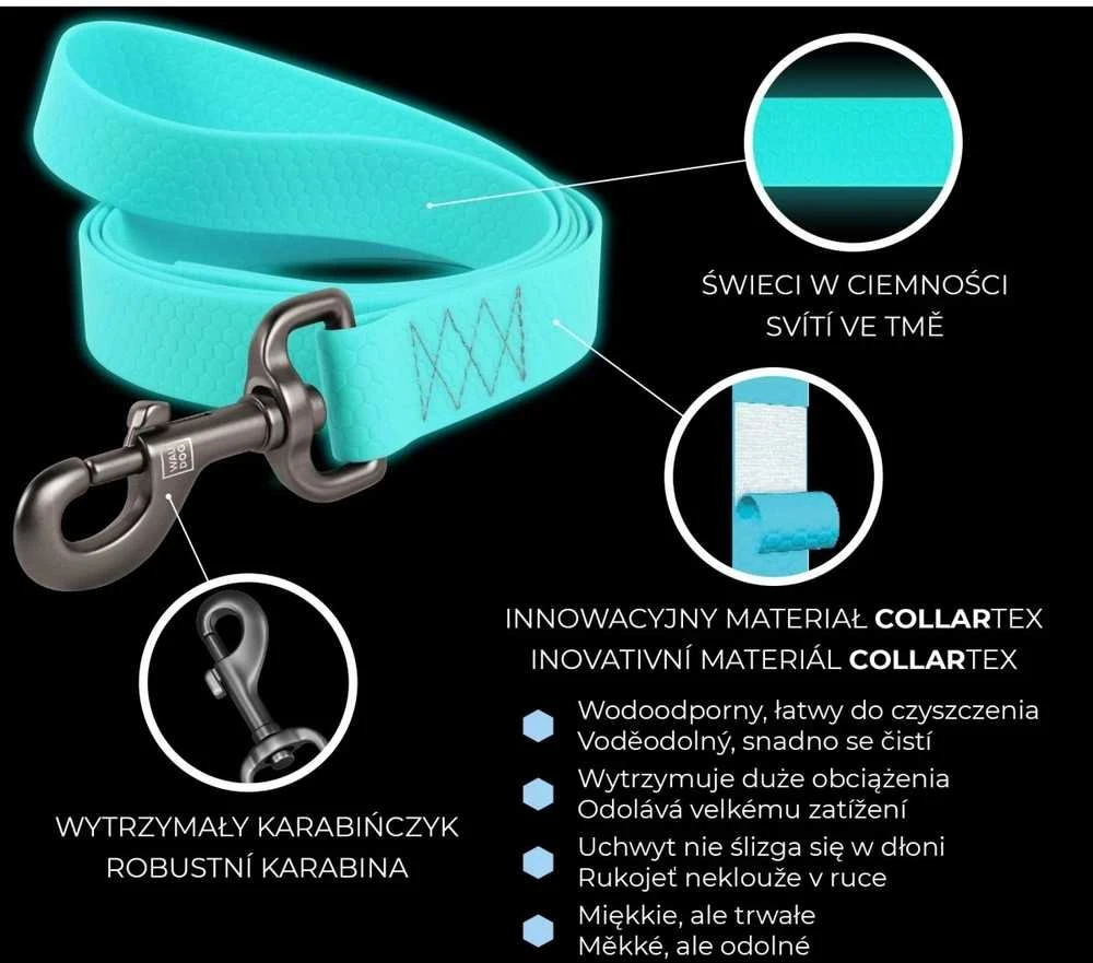 Collar WAU DOG Antkaklis SMYCZ WATERPROOF 2,0/305cm PVC ŠVIEČIANTIS TAMSOJE