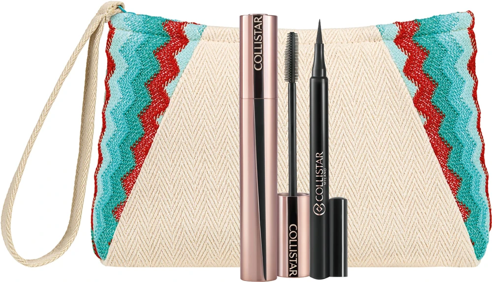 Collistar Set (Infinito Blakstienų tušas Extra Juodas + Infinito Eye Marker 01 Juodas + Pouch)