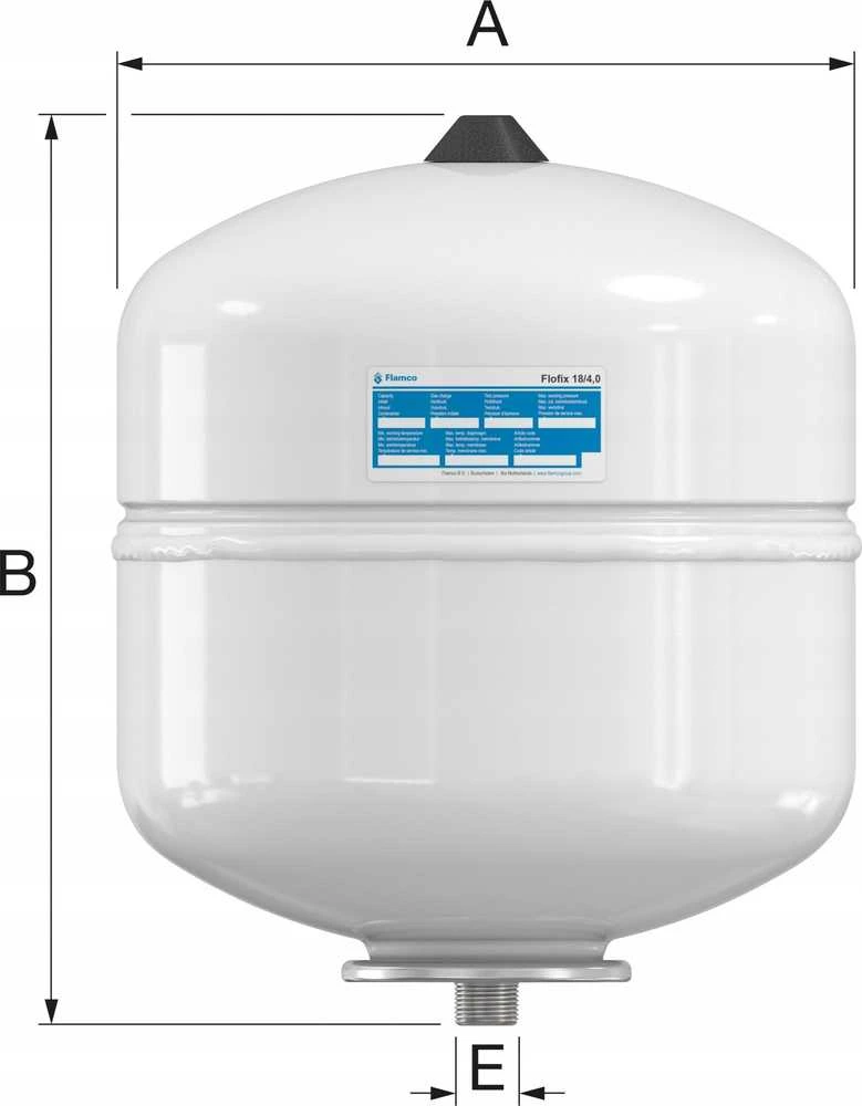 Flamco „Comap Flofix“ išsiplėtimo indas karštam vandeniui 25 l/4 [10 bar], jungtis 3/4, spalva baltas. Išsiplėtimo indai