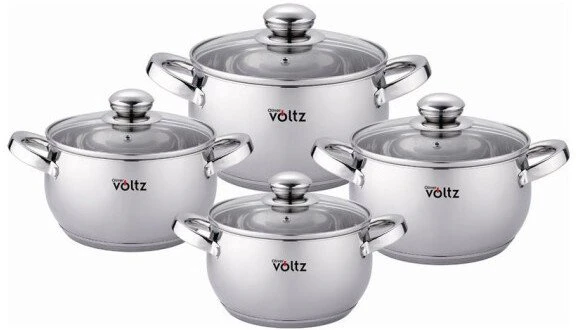 Oliver Voltz Puodų rinkinys Voltz OV51210G8B, 18/20/22/24 cm./=2,7/3,7/5,1/6,5 l., nerūdijantis plienas
