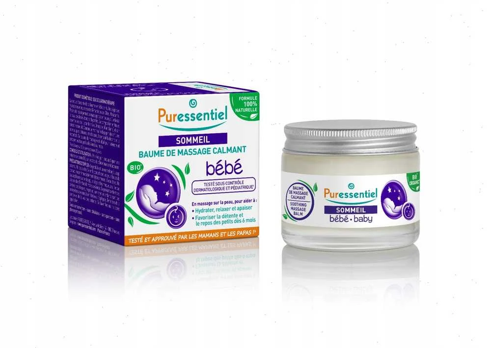 „Puressentiel Baby“ – raminamasis ir drėkinamasis kūno balzamas visam kūnui su eteriniais aliejais, 30 ml