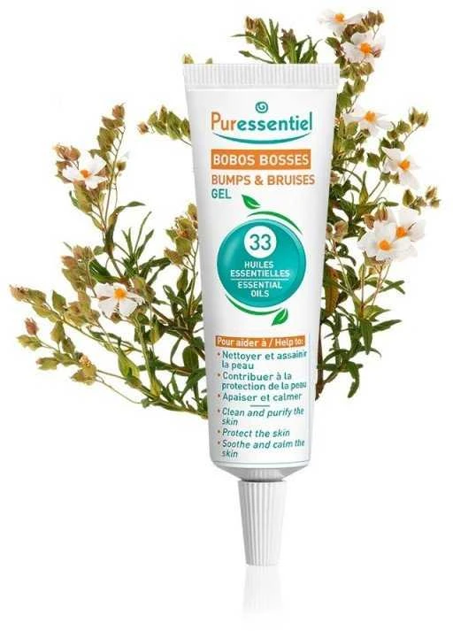 „Puressentiel Bobos Bosses“ raminamasis ir atpalaiduojantis vietinio poveikio gelis nuo įbrėžimų ir mėlynių visame kūne, 20 ml