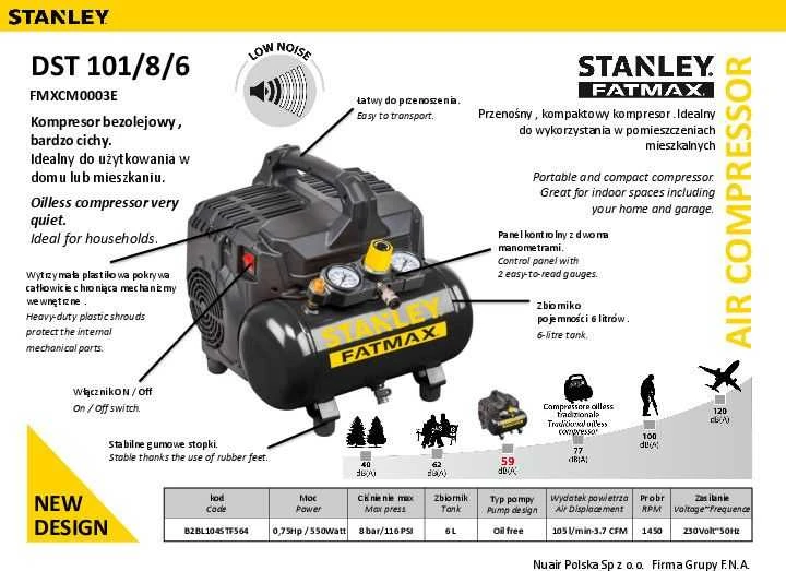 STANLEY betepalinis kompresorius 6L / 550W / 8BR