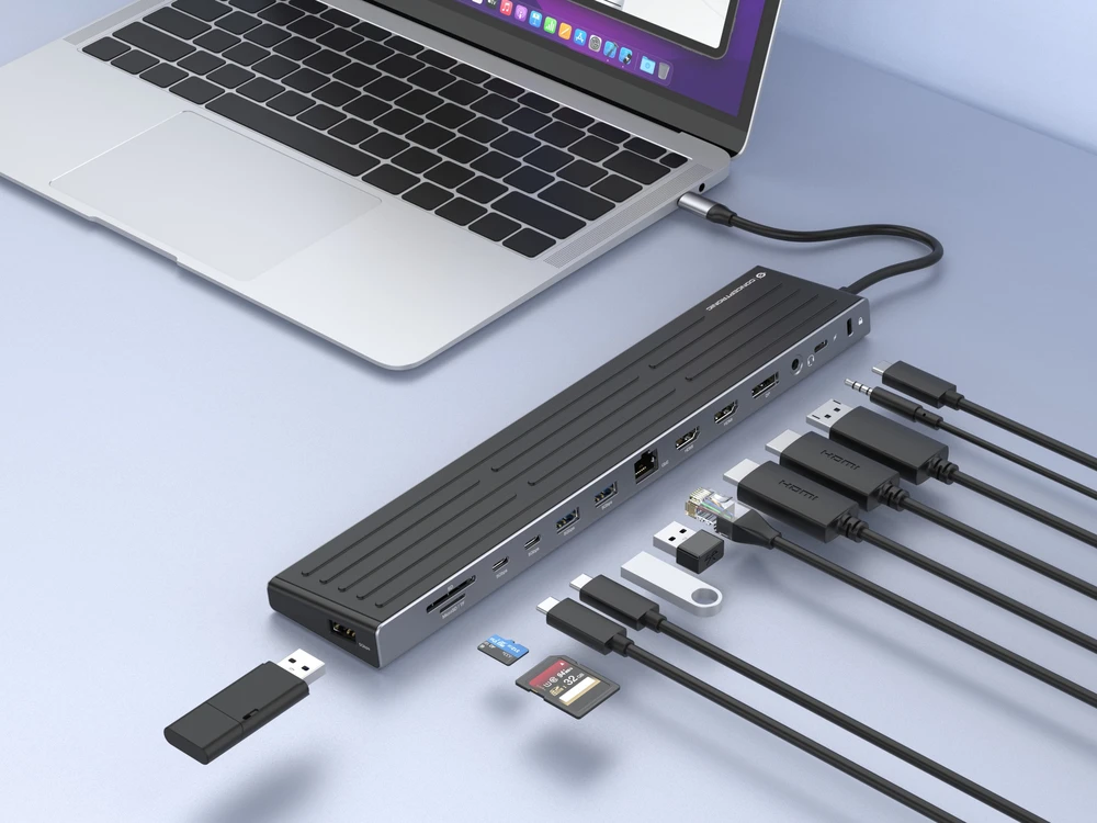 Carruzzo Conceptronic DONN32B knyginių kompiuterių dokas / jungčių replikatorius Vielinis USB 3.2 Gen 1 (3.1 Gen 1) Type-C Pilka, Sidabras