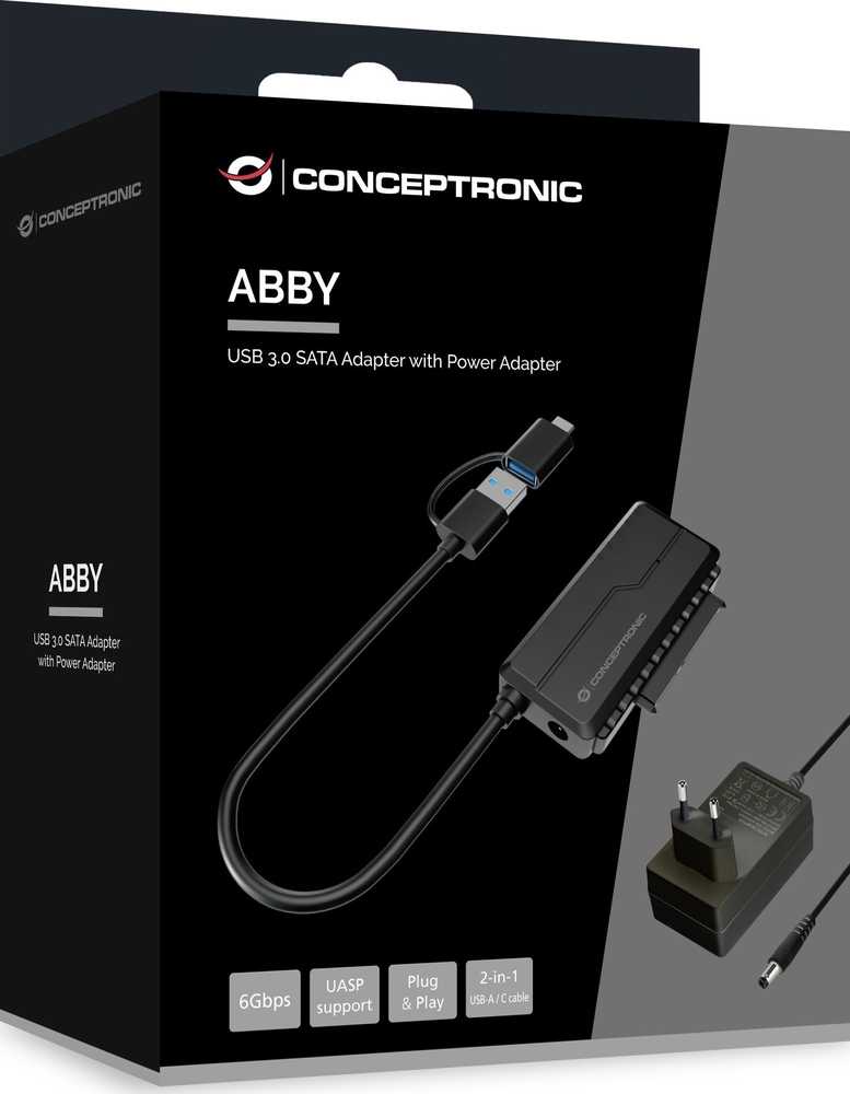 Kieszeń Conceptronic ABBY21B zmieniacz płci / kabli USB Type-A SATA 22-pin Juodas
