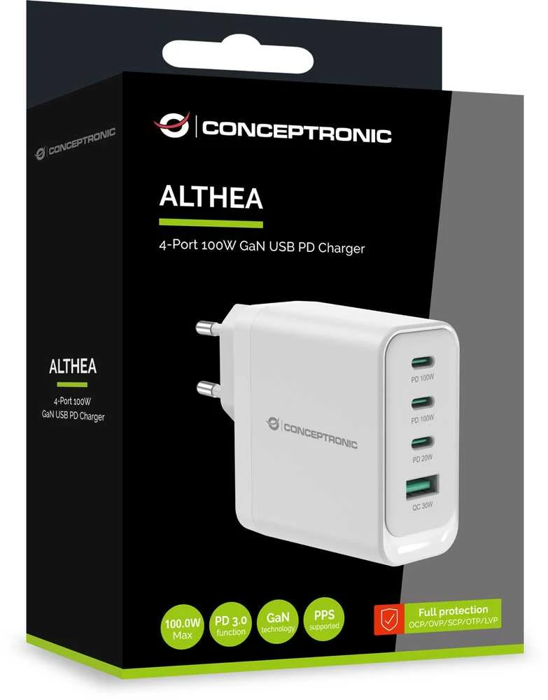 Carruzzo Conceptronic ALTHEA22W100 mobiliojo įrenginio kroviklis Universalus Balta AC Spartusis įkrovimas Vidaus
