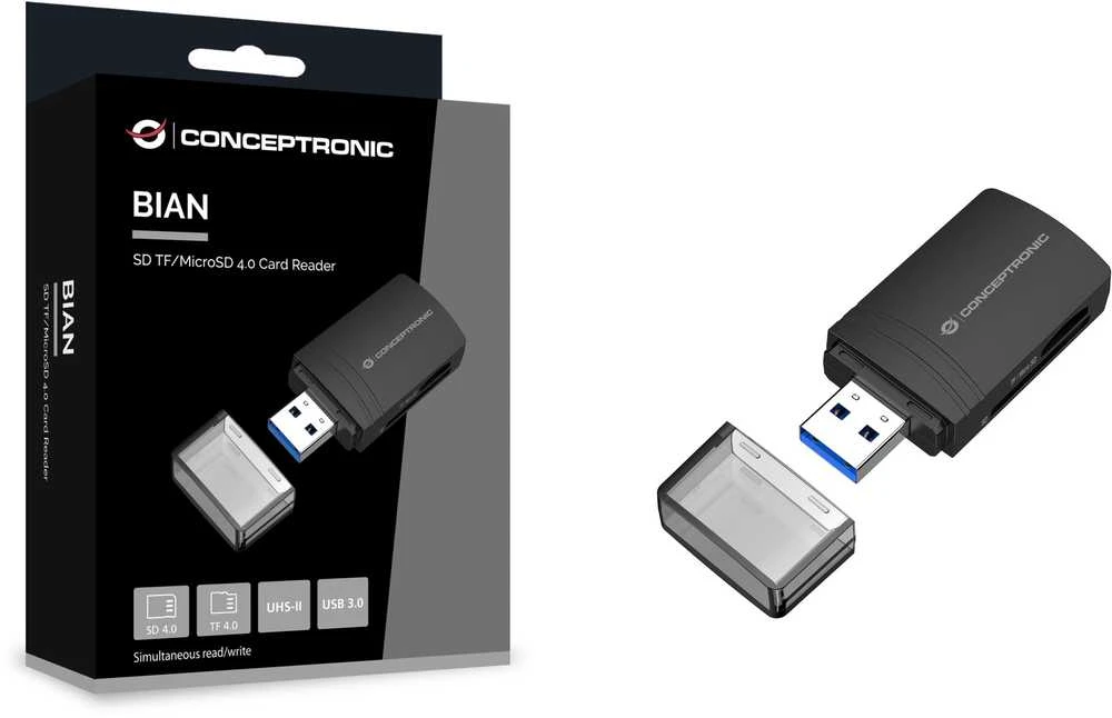 Conceptronic BIAN06B SD TF/MicroSD 4.0 kortelių skaitytuvas. UHS-II. USB 3.0. 5