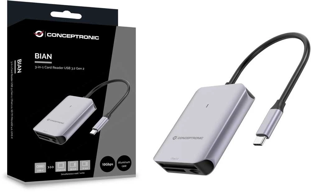 Conceptronic BIAN09G kortelių skaitytojas su USB-C laidu
