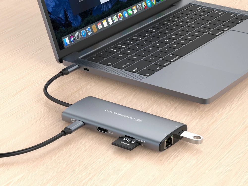 „Carruzzo Conceptronic DONN06G“ vielinis USB 3.2 Gen 1 (3.1 Gen 1) Type-C pilkas
