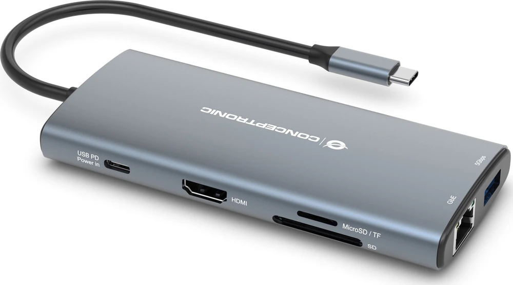 „Carruzzo Conceptronic DONN06G“ vielinis USB 3.2 Gen 1 (3.1 Gen 1) Type-C pilkas