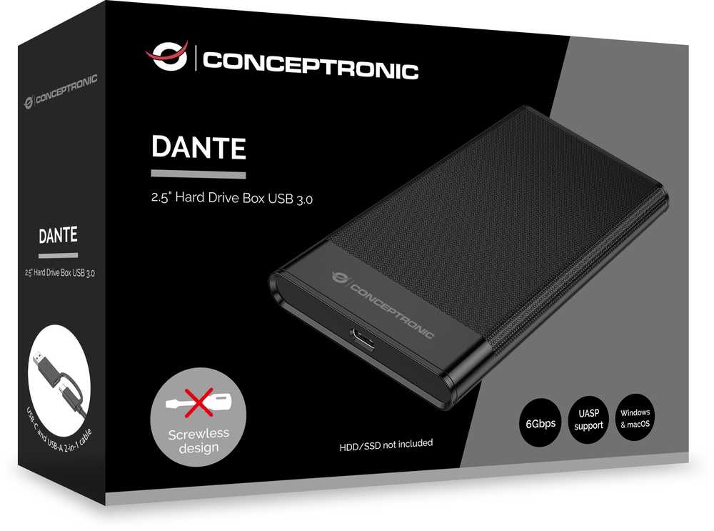 „Conceptronic“ „Conceptronic DANTE06B“ kietojo disko korpusas Juodas 2,5 colio HDD/SSD korpusas