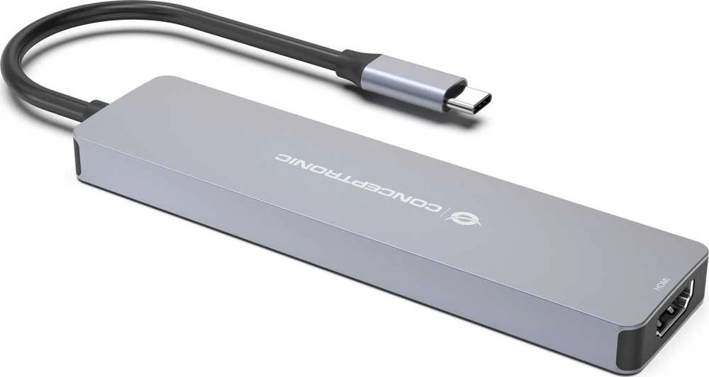Šakotuvas „Carruzzo Conceptronic DONN28G“ vielinis USB 3.2 Gen 1 (3.1 Gen 1) Type-C pilkas