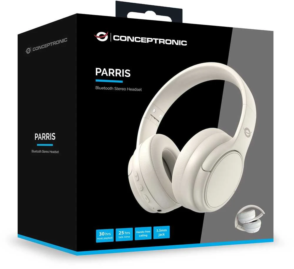 Conceptronic PARRIS03C kreminės ausinės pakuotėje