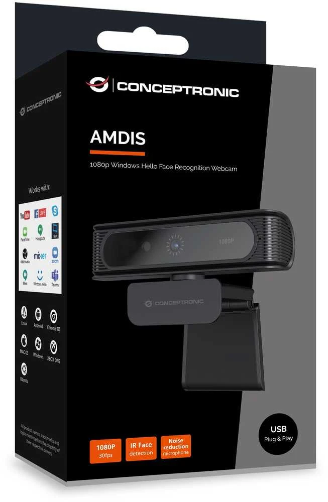 Carruzzo Conceptronic AMDIS09B internetinė kamera 2 MP 1920 x 1080 pikseliai USB 2.0 Juoda