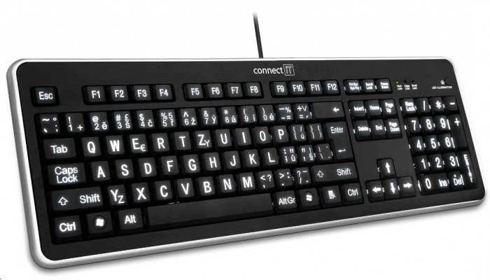 CONNECT IT CI-71 klaviatūra su LED apšvietimu ir DIDELIU šriftu, USB