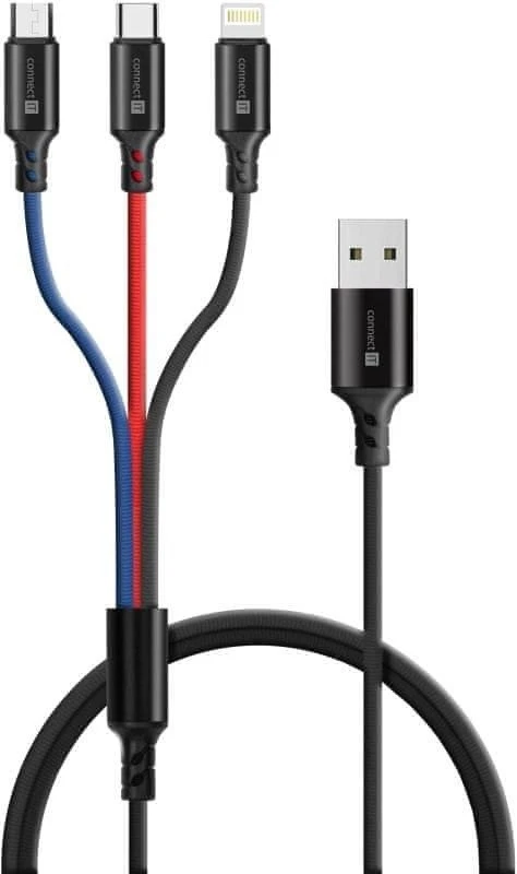 CONNECT IT Magnetic PowerLink 3in1 laidas (USB-C/Lightning/MicroUSB), 2m