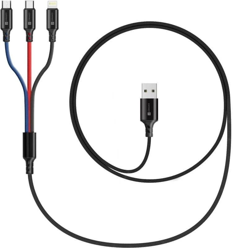 CONNECT IT Magnetic PowerLink 3in1 laidas (USB-C/Lightning/MicroUSB), 2m