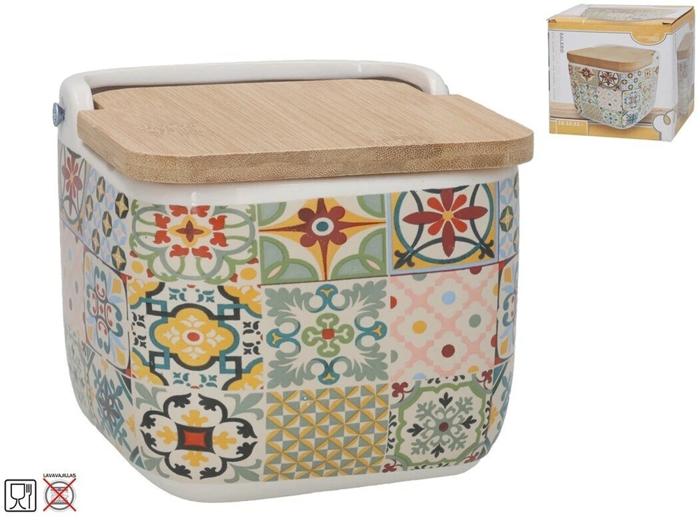 Druskos indelis su bambukiniu dangteliu, 12 x 12,5 x 11 cm, KITCHEN&GO
